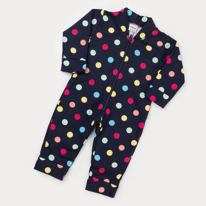 Macacão de Inverno Bebê Menina Preto com Bolinhas Coloridas