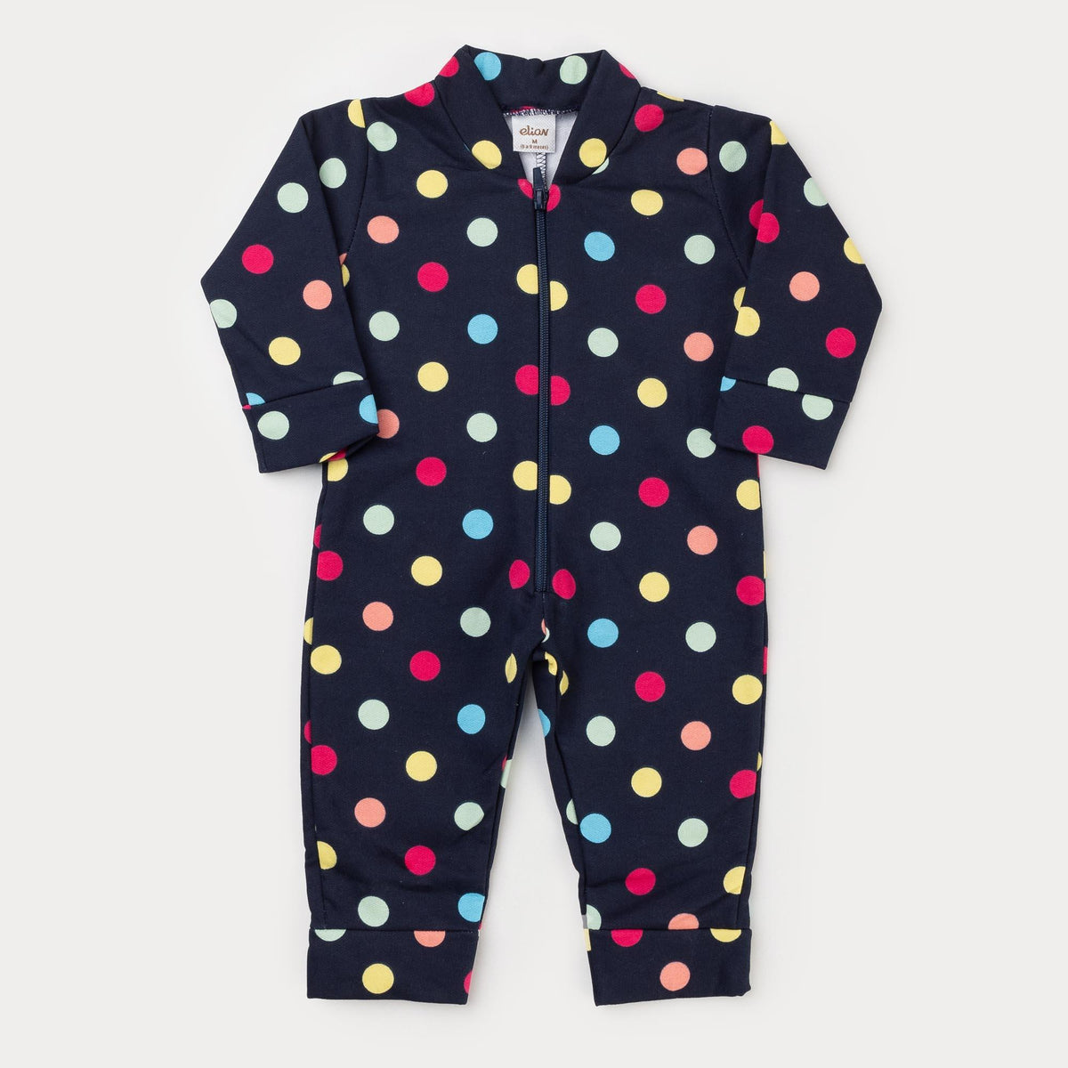 Macacão de Inverno Bebê Menina Preto com Bolinhas Coloridas