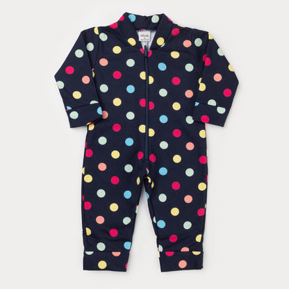Macacão de Inverno Bebê Menina Preto com Bolinhas Coloridas