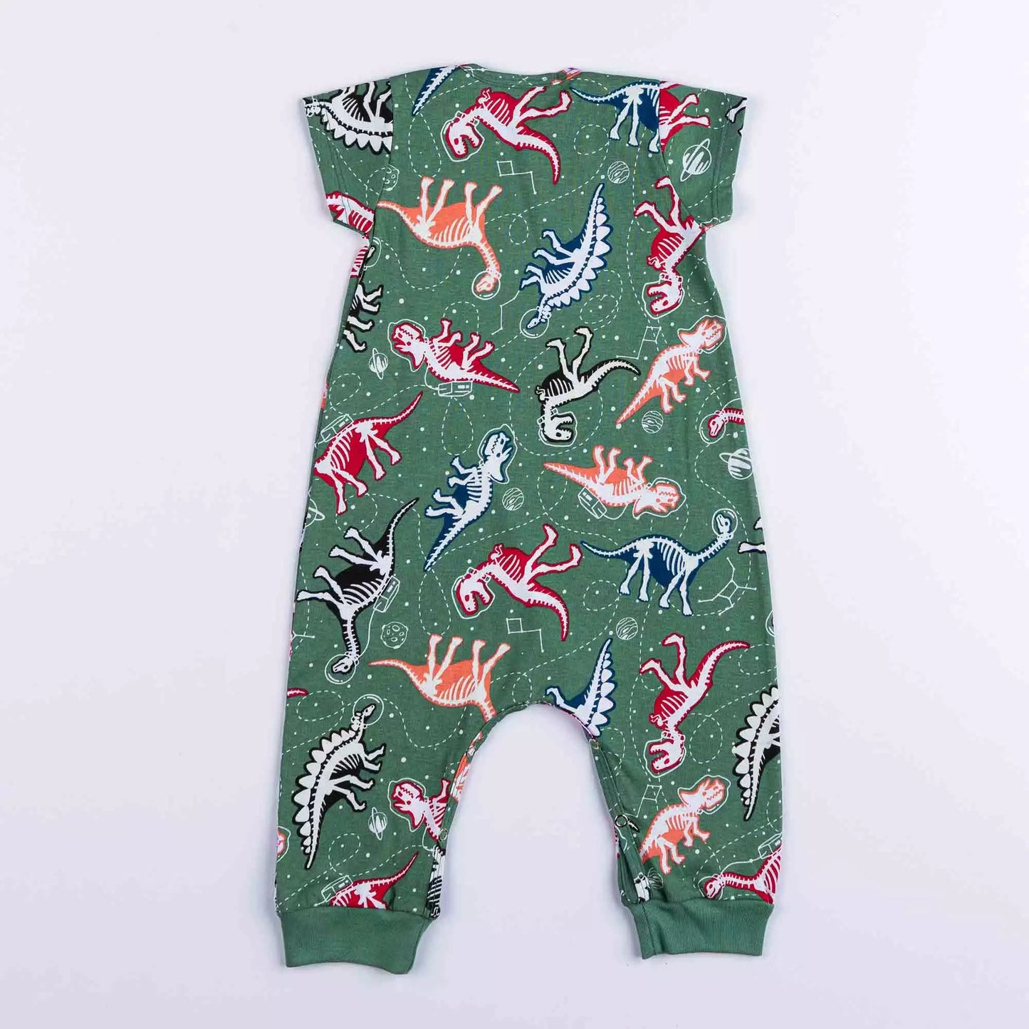 Macacão Pijama de Verão para Bebê Menino Dinossauro Verde