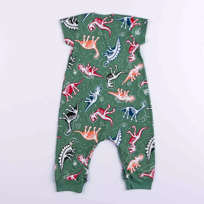 Macacão Pijama de Verão para Bebê Menino Dinossauro Verde