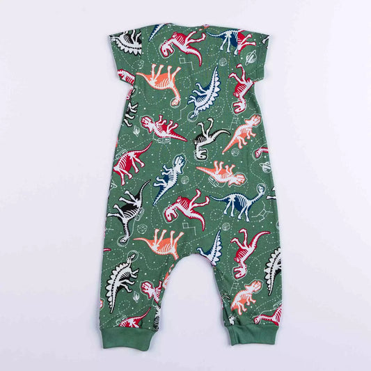 Macacão Pijama de Verão para Bebê Menino Dinossauro Verde