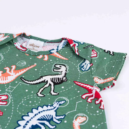 Macacão Pijama de Verão para Bebê Menino Dinossauro Verde