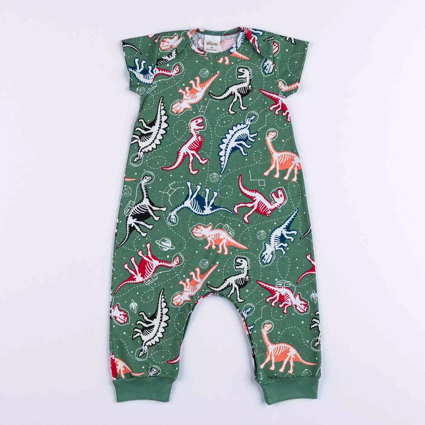 Macacão Pijama de Verão para Bebê Menino Dinossauro Verde