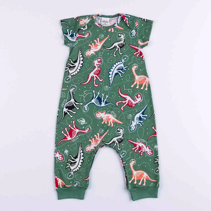 Macacão Pijama de Verão para Bebê Menino Dinossauro Verde