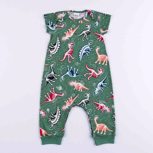 Macacão Pijama de Verão para Bebê Menino Dinossauro Verde