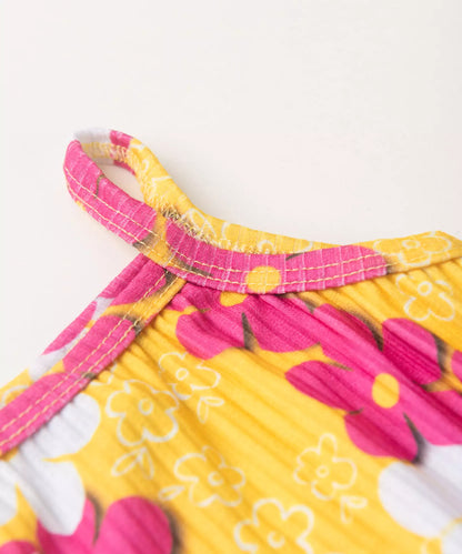 Macaquinho de Verão Infantil Feminino Floral Amarelo