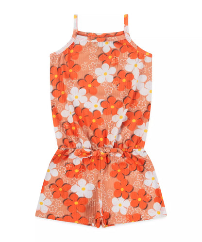 Macaquinho de Verão Infantil Feminino Floral Salmão