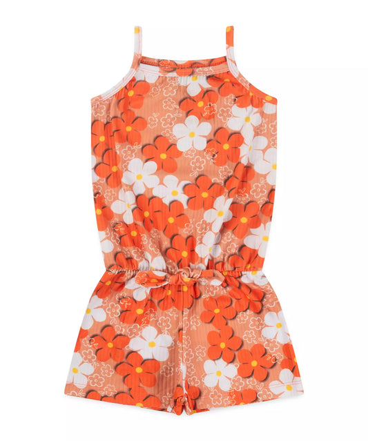 Macaquinho de Verão Infantil Feminino Floral Salmão