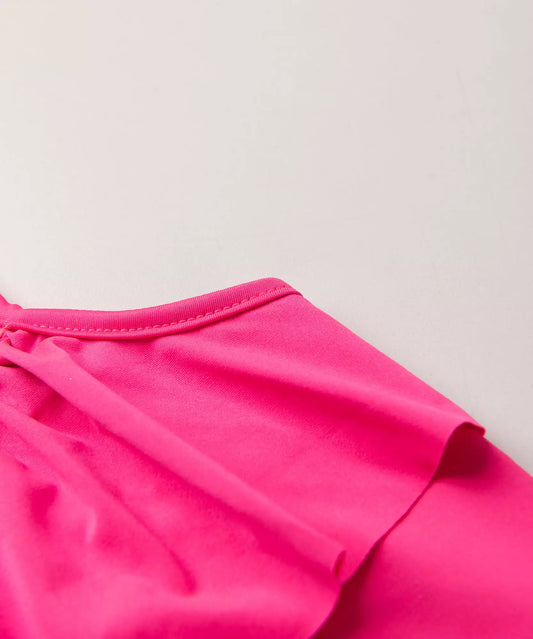 Maiô Infantil Feminino com Babado Pink Neon