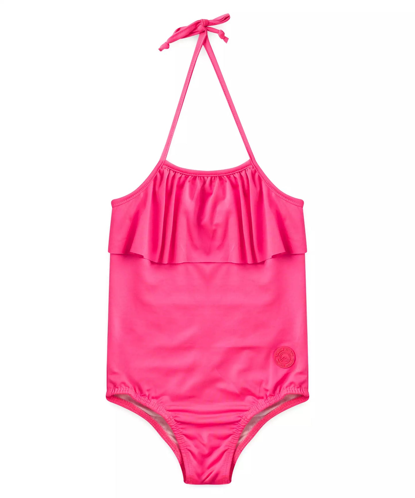 Maiô Infantil Feminino com Babado Pink Neon