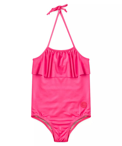 Maiô Infantil Feminino com Babado Pink Neon