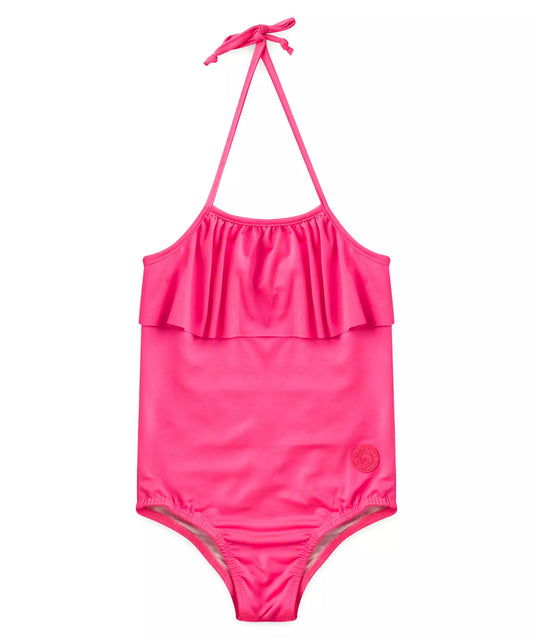 Maiô Infantil Feminino com Babado Pink Neon