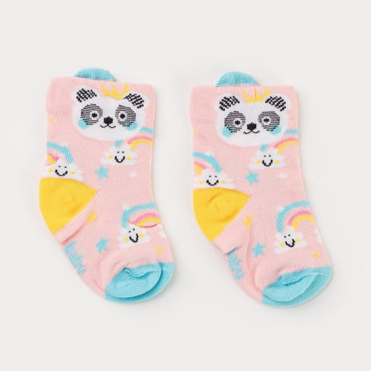 Meia Soquete para Bebê Menina Rosa Panda