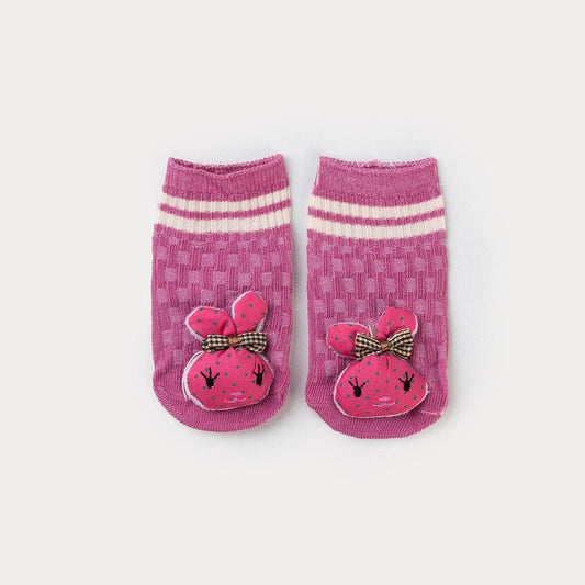 Meia para Bebê Menina Rosa Coelhinho com Chocalho