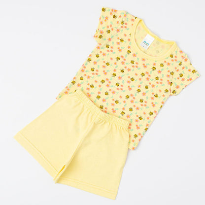 Pijama Amarelo para Bebê Menina Blusa Abelinha e Short Básico