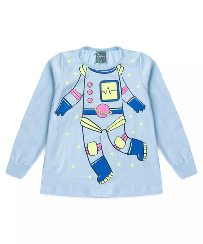 Pijama de Inverno Infantil Feminino Astronauta Azul