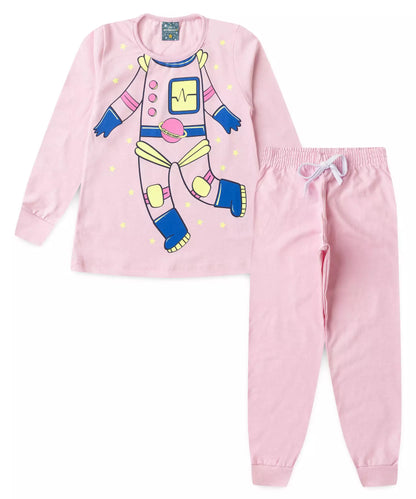 Pijama de Inverno Infantil Feminino Astronauta Rosa