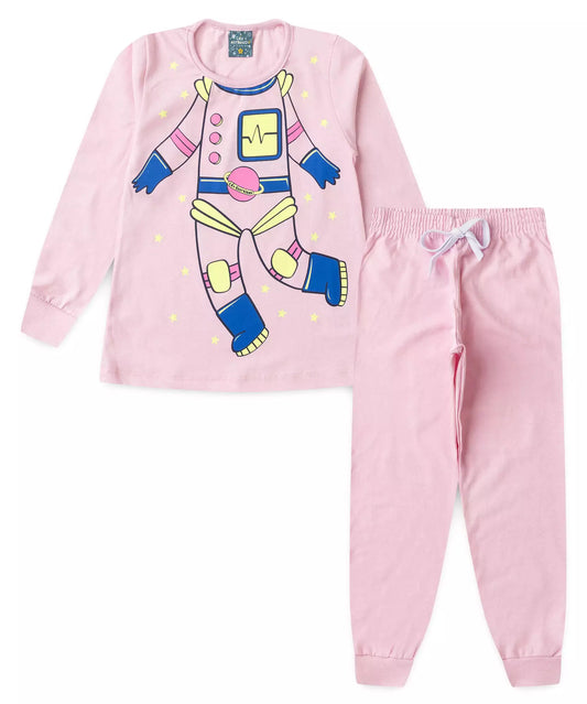 Pijama de Inverno Infantil Feminino Astronauta Rosa