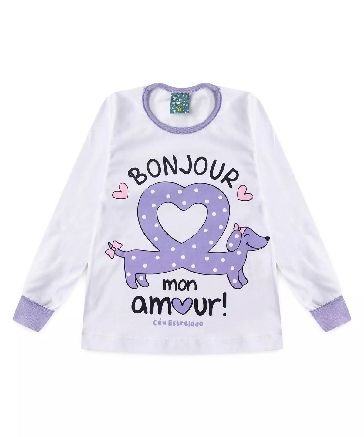Pijama de Inverno Infantil Feminino Cachorrinho Branco