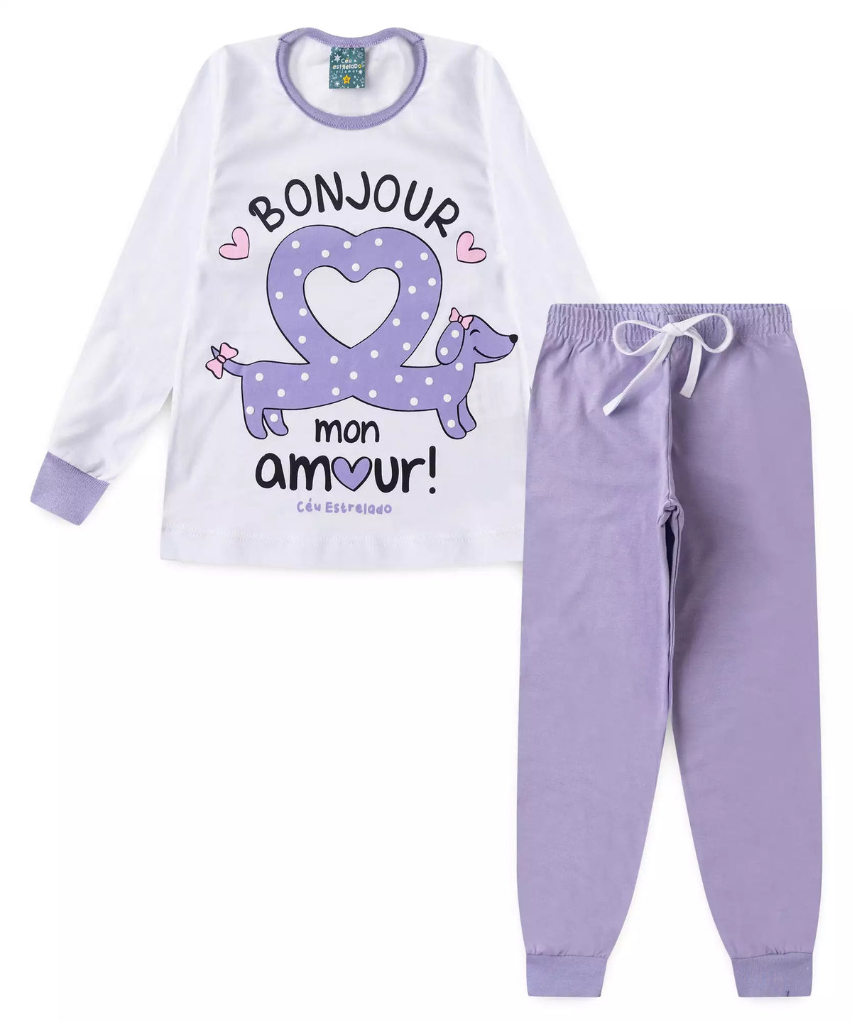 Pijama de Inverno Infantil Feminino Cachorrinho Branco