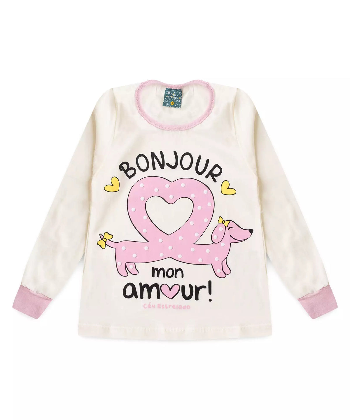 Pijama de Inverno Infantil Feminino Cachorrinho Marfim
