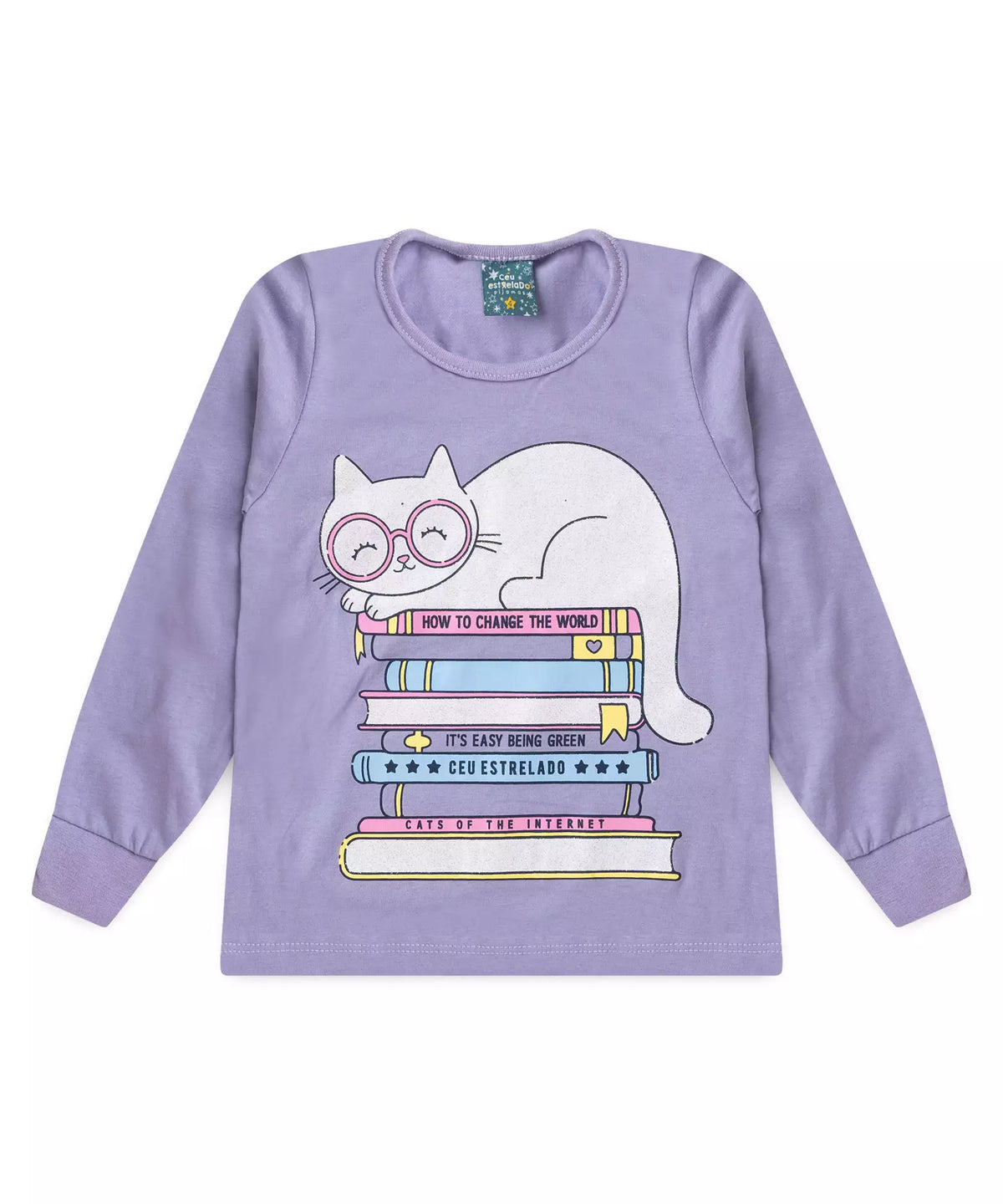 Pijama de Inverno Infantil Feminino Gatinho Lilás