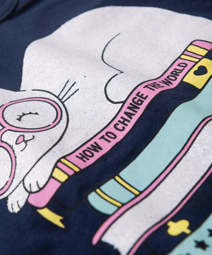 Pijama de Inverno Infantil Feminino Gatinho Marinho