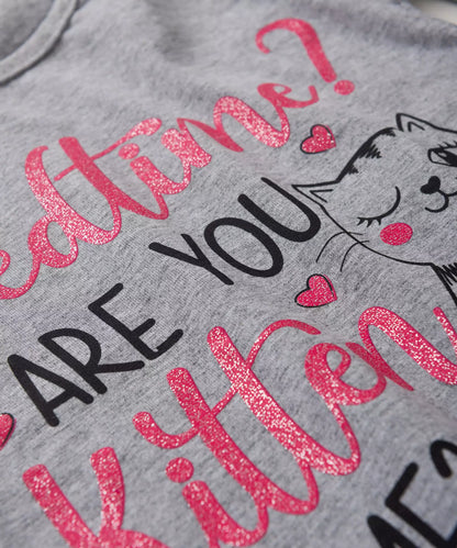 Pijama de Inverno Infantil Feminino Gato Mescla