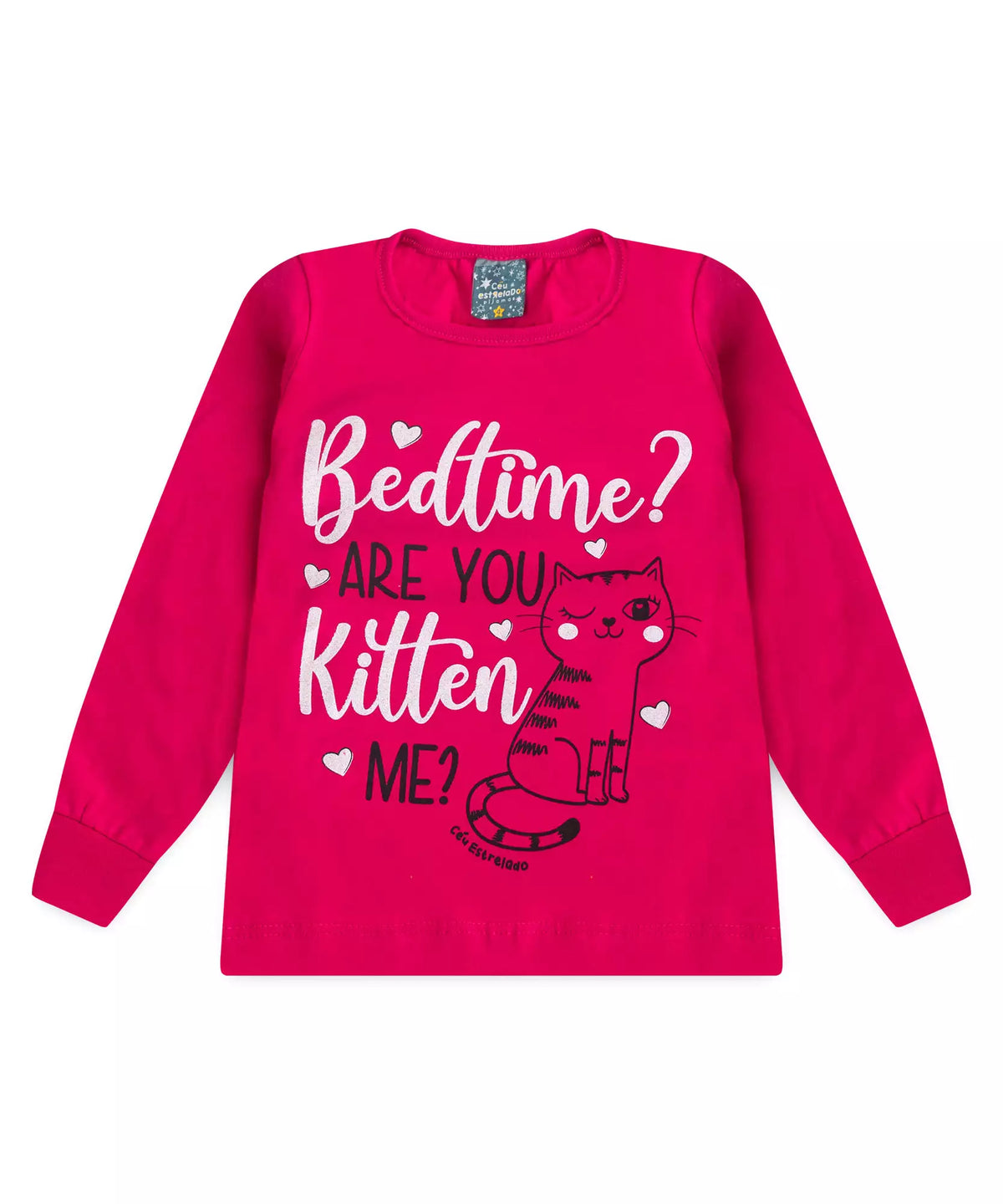 Pijama de Inverno Infantil Feminino Gato Pink