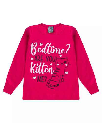Pijama de Inverno Infantil Feminino Gato Pink