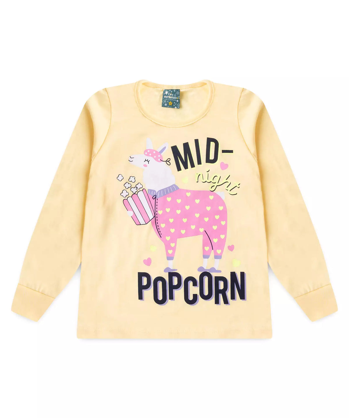 Pijama de Inverno Infantil Feminino Lhama Amarelo