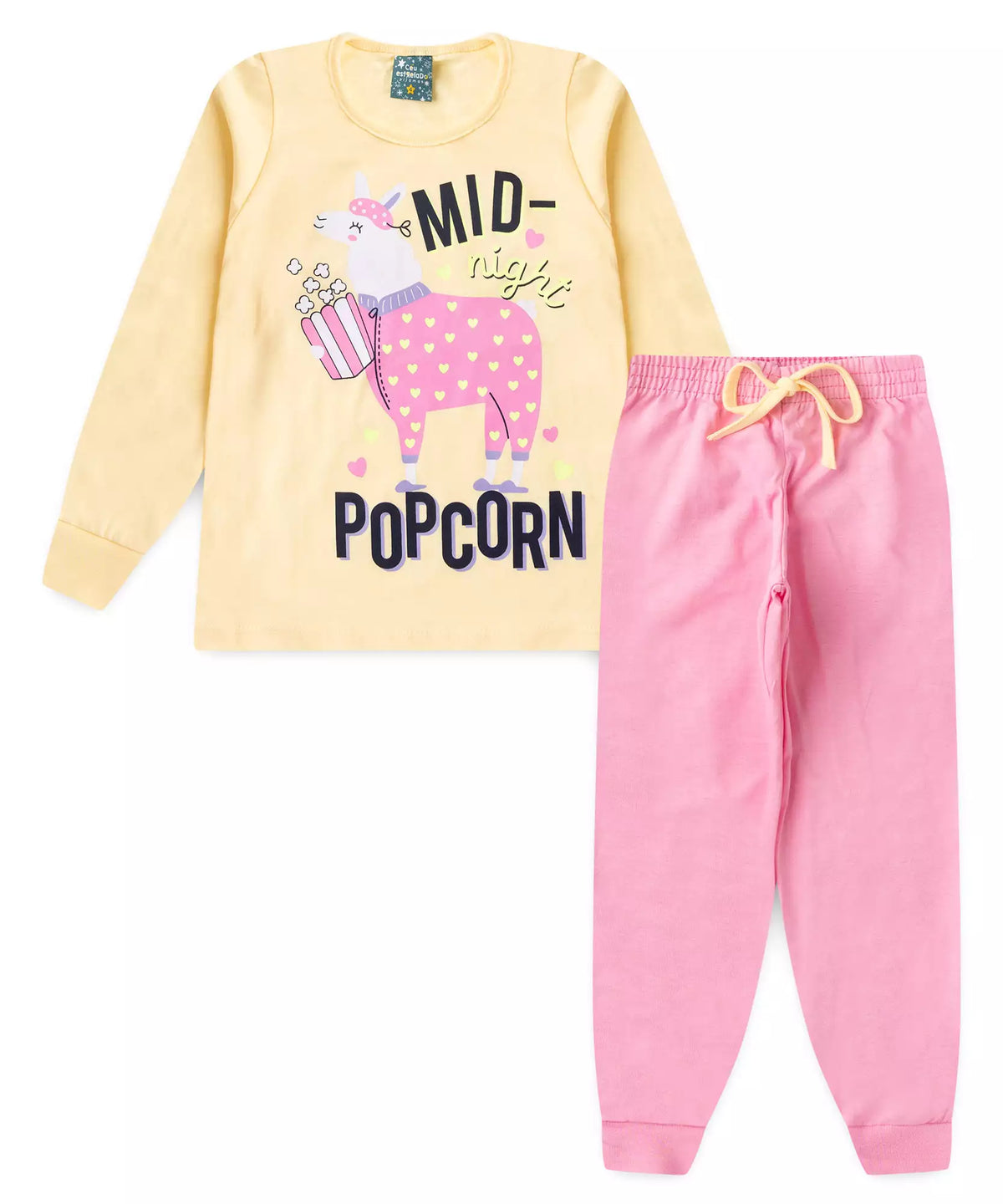 Pijama de Inverno Infantil Feminino Lhama Amarelo