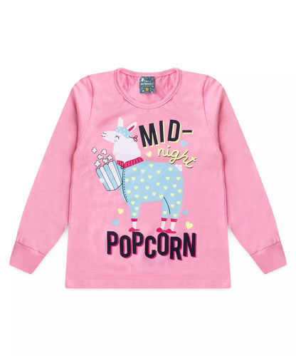 Pijama de Inverno Infantil Feminino Lhama Rosa