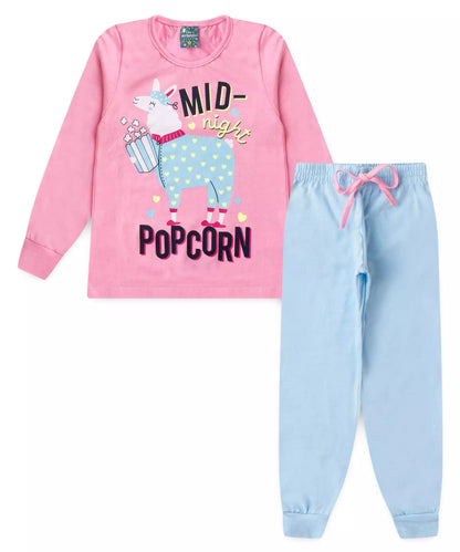Pijama de Inverno Infantil Feminino Lhama Rosa