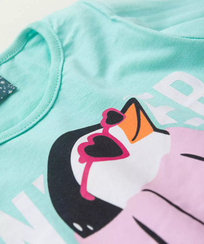 Pijama de Inverno Infantil Feminino Pinguim Verde