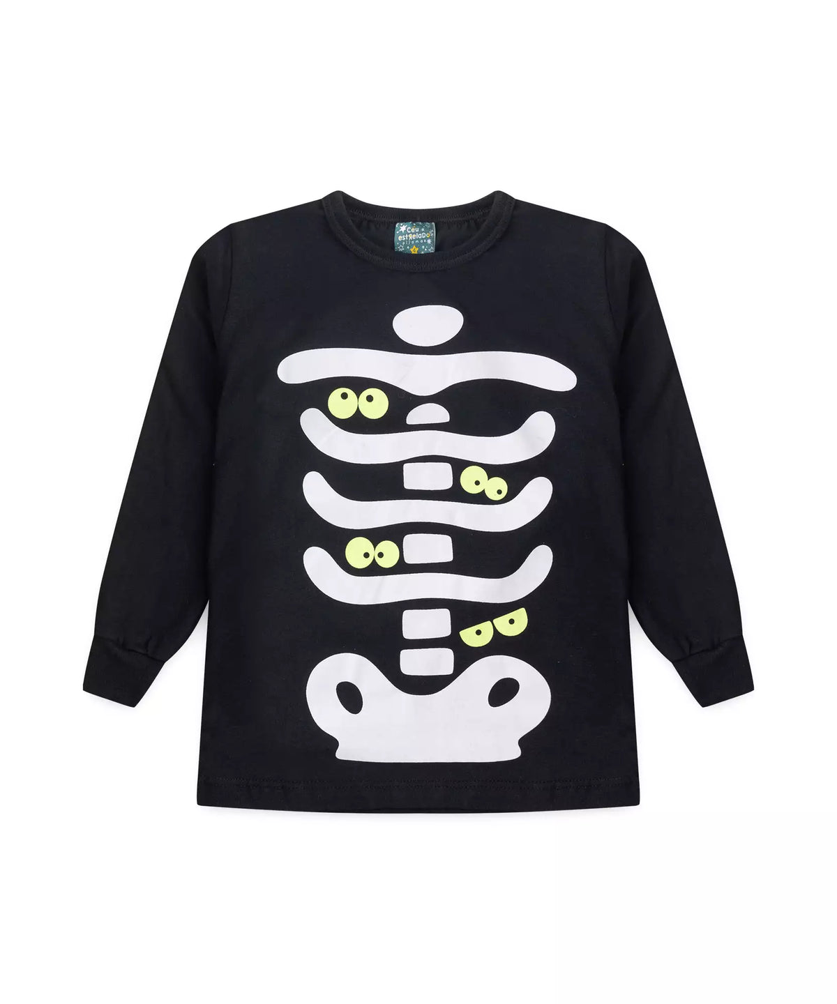 Pijama de Inverno Infantil Masculino Esqueleto Preto