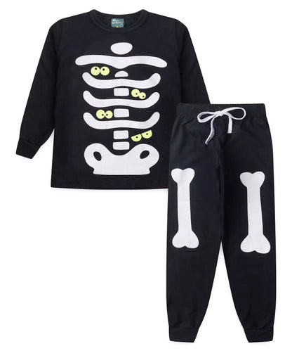 Pijama de Inverno Infantil Masculino Esqueleto Preto