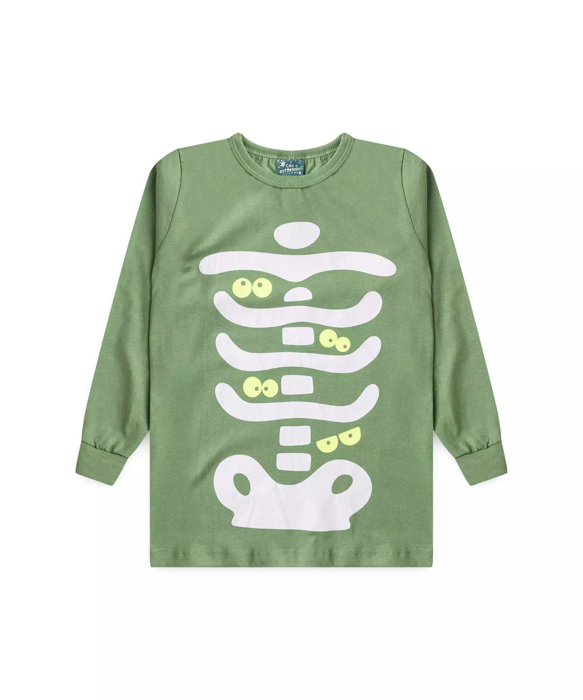 Pijama de Inverno Infantil Masculino Esqueleto Verde