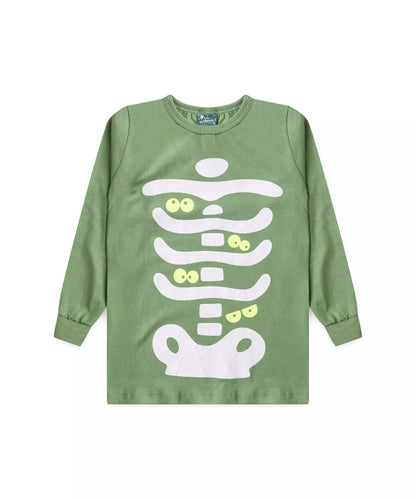Pijama de Inverno Infantil Masculino Esqueleto Verde