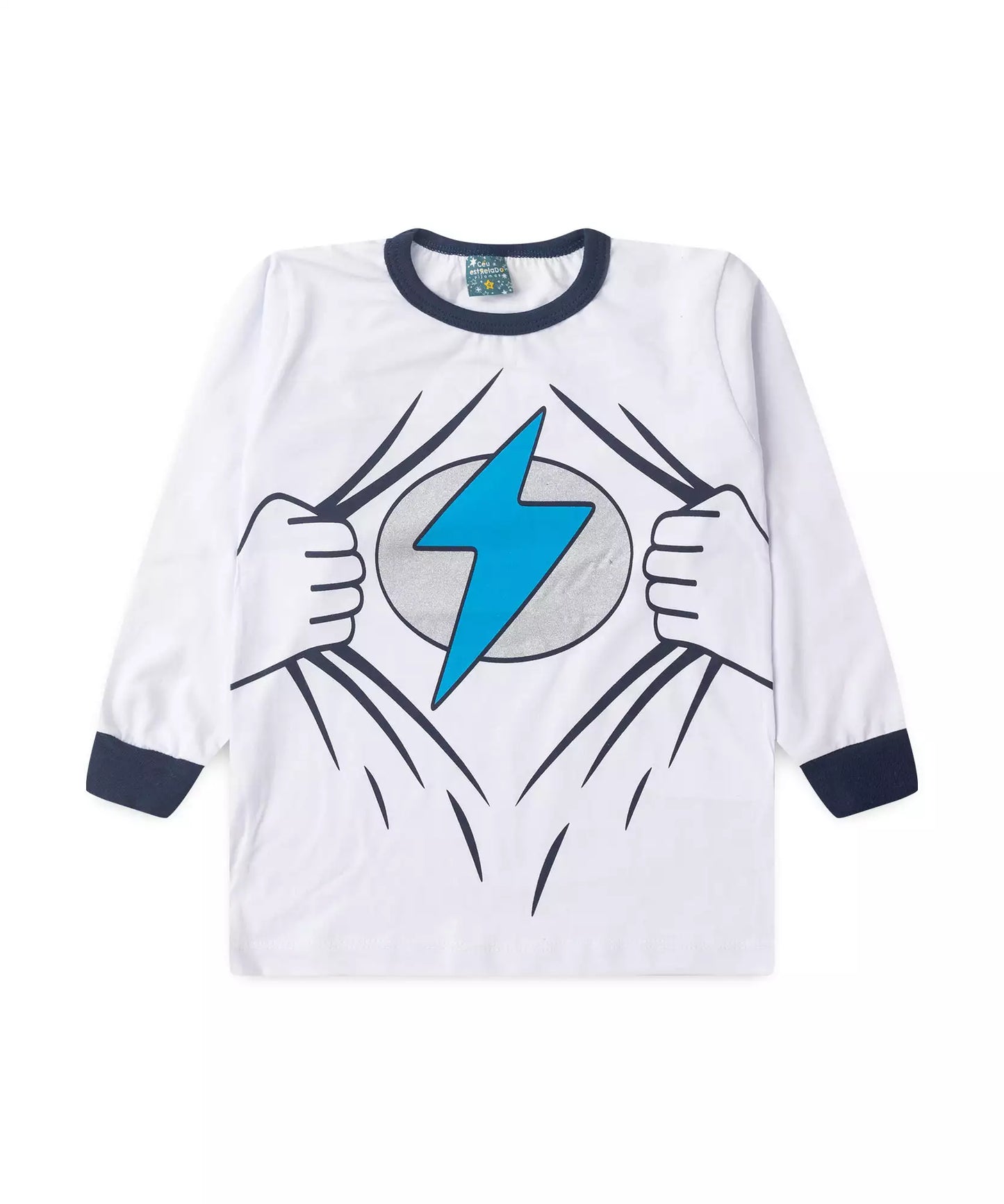 Pijama de Inverno Infantil Masculino Flash Branco