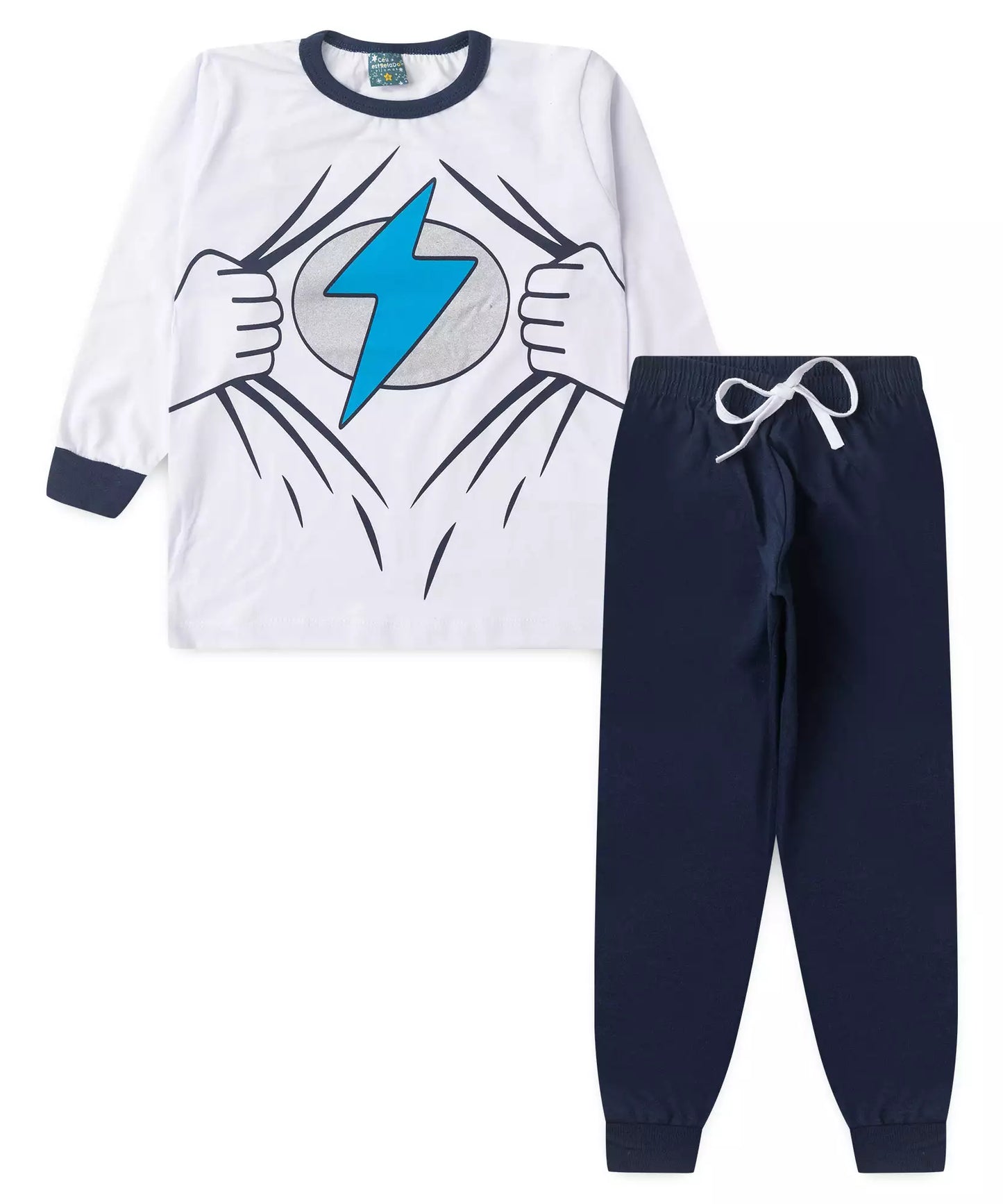 Pijama de Inverno Infantil Masculino Flash Branco