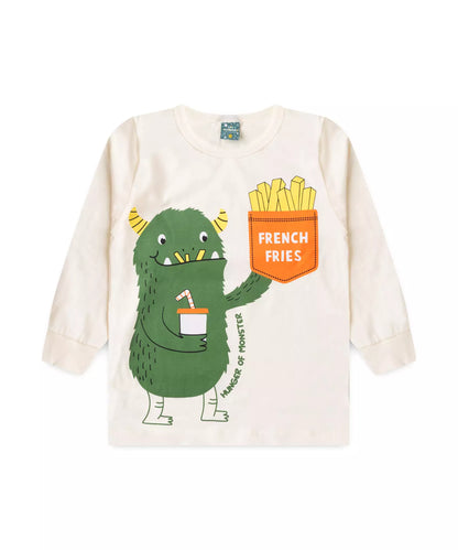 Pijama de Inverno Infantil Masculino Monstrinho Marfim