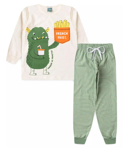 Pijama de Inverno Infantil Masculino Monstrinho Marfim