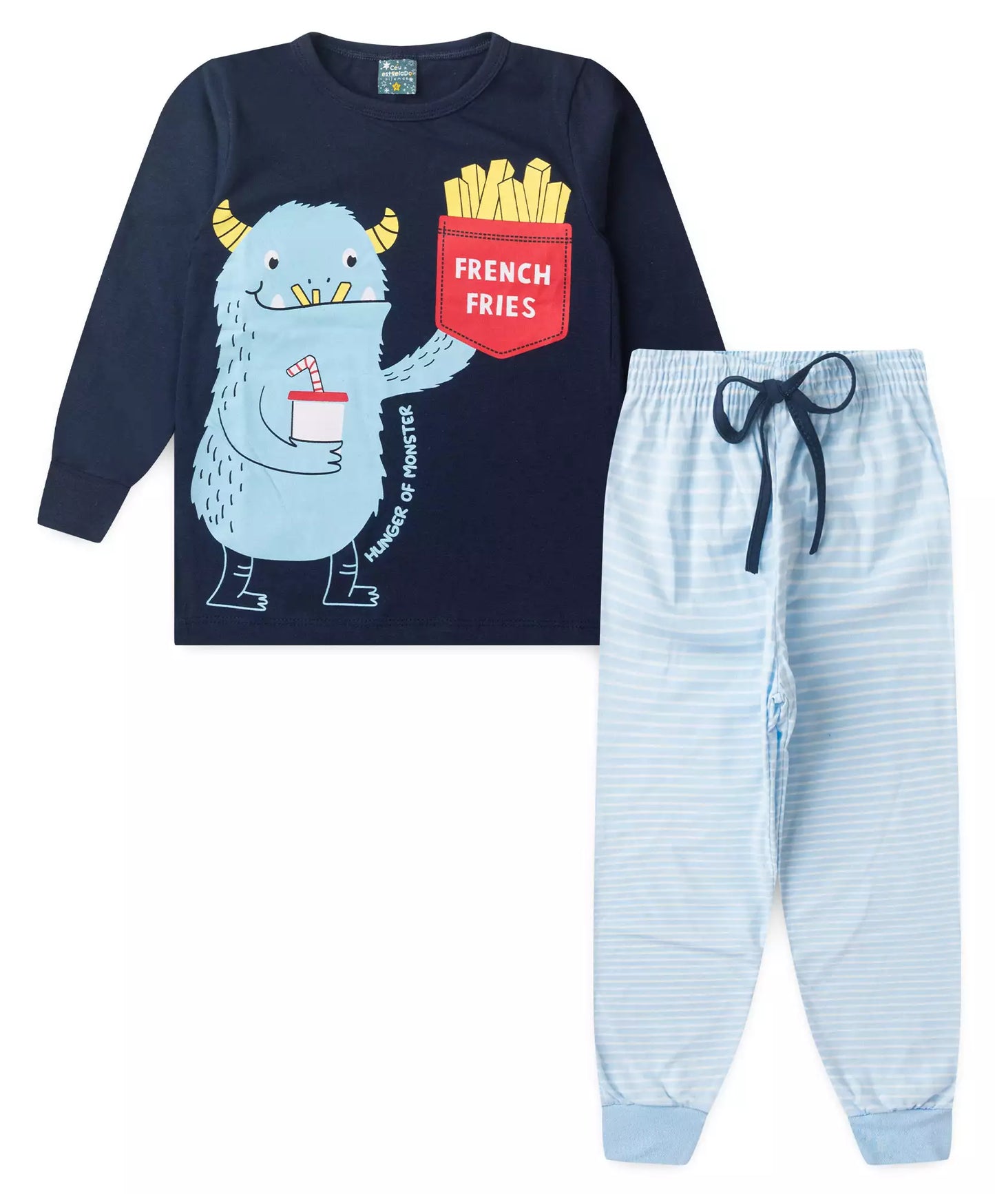 Pijama de Inverno Infantil Masculino Monstrinho Marinho