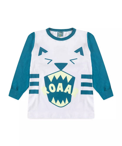 Pijama de Inverno Infantil Masculino Tigre Branco
