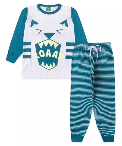 Pijama de Inverno Infantil Masculino Tigre Branco
