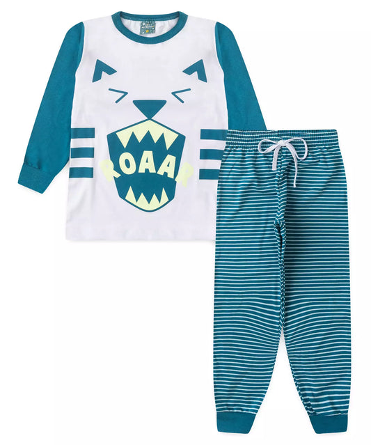 Pijama de Inverno Infantil Masculino Tigre Branco