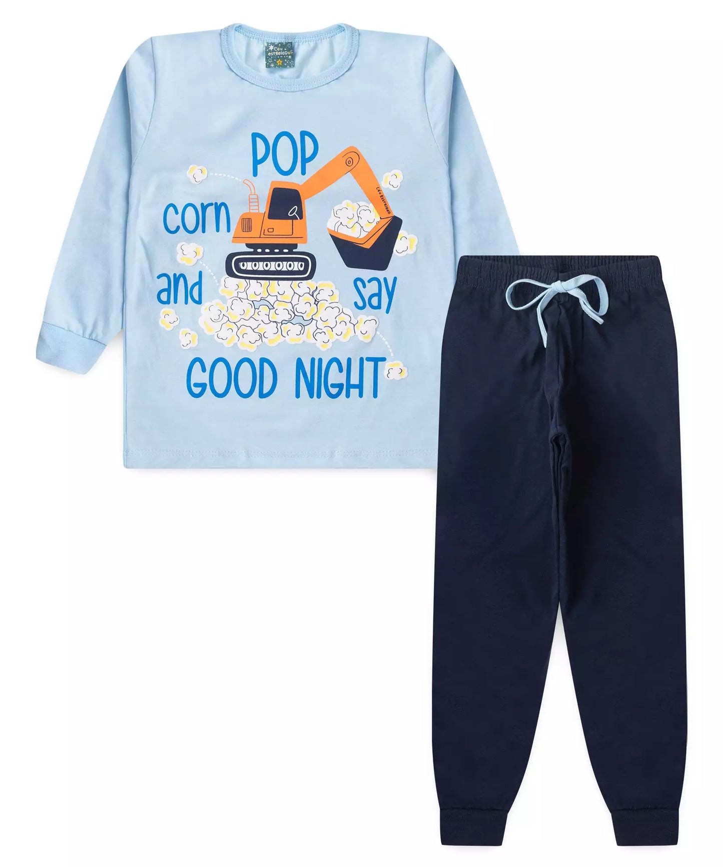 Pijama de Inverno Infantil Masculino Trator Azul