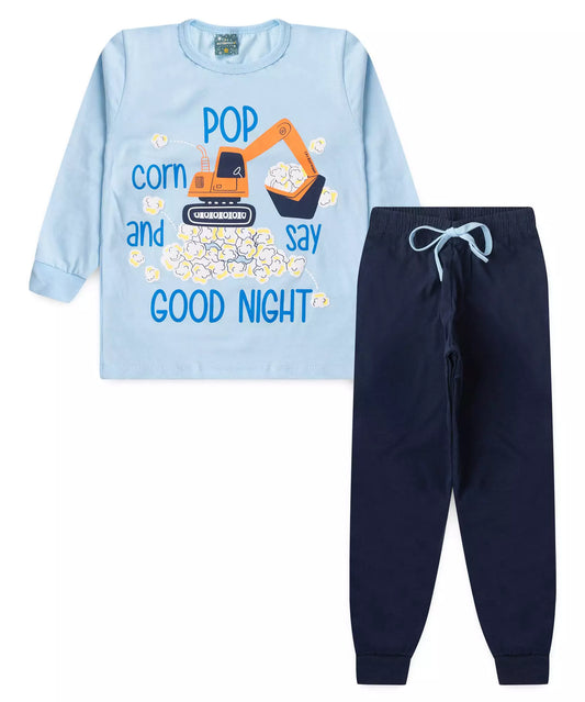 Pijama de Inverno Infantil Masculino Trator Azul